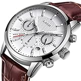 ⌚ Bewegung: Präzises japanisches Quarzwerk, Mineralglas mit hoher Härte (kratzfest), weiches und atmungsaktives braunes Leder, sehr angenehm zu tragen.