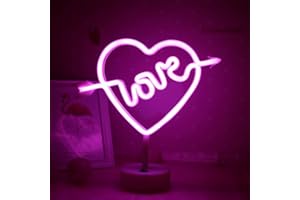 ENUOLI LED Cupid's Bow Shape Neon Light Sign - Love in Heart Night Light - Pink Letter Sign Marquee - Battery/USB Operated Table Lights for Christmas, Birthday, Wedding, Party, Kids Room, Living Room