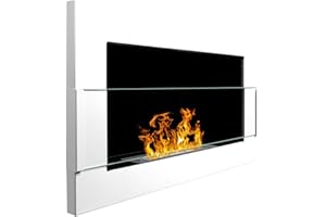 GLOBMETAL Camino a bioetanolo gel, con pannello in vetro, 650 x 400 mm, bianco Staffa con certificazione TÜV Rheinland