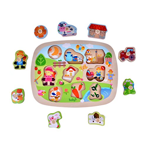 Large Size Farm Animals Wooden Pegged Puzzles, Educational Learning Preschool Toys game for Kids, Best Birthday Gift for Age 3 4 5 years old kids Children Baby Toddles Boys Girls