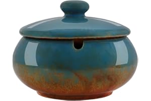 HONZUEN Cendrier Exterieur & Interieur, Cendriers avec Couvercle Anti-Odeur, Grand Sans Fumée Cendrier Ashtray Professionnel Anti-tempête pour Interieur Exterieur Jardin Balcon Bar Bureau, Bleu