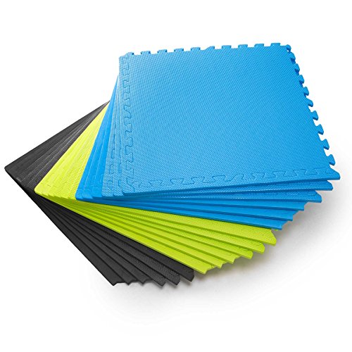 Schutzmatten Set von #DoYourFitness mit 6 Puzzlematten 6 Steckelementen á 60 x 60 x 1,2 cm (ca. 2,2m²) – Unterlegmatten bzw. Multifunktionsmatte für Fitnessgeräte / sicherer Bodenschutz für Sportgeräte (z.B. Spining-Fahrräder,Crosstrainer, Laufband oder Hantelbank), Gymnastikräume, Keller – Matten Schutz vor Kratzern, Dellen, Kälte, Lärm, Flüssigkeit / erhältlich in schwarz grün blau - 6