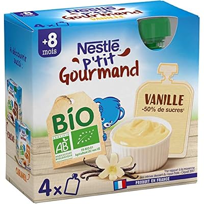 Nestlé Bébé P'tit Gourmand BIO - Gourde Lactée Vanille - Dès 8 mois 4x85g - Lot de 6
