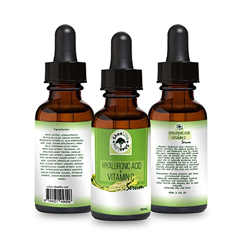 SheaLite Hyaluronic Acid Serum And Vitamin C - Reduces Wrinkles, Age Spots And Acne - For All Skin Types Including Those With Sensitive Skin - Natural And Organic Ingredients - 30ml