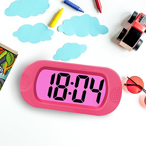 ZHPUAT Digital-Wecker Tischuhr mit Silikonhülle Snooze Bunten Licht Stoßfest ideales Geschenk Für Kinder(Rosa) - 6