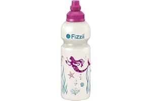 Fizzii Kinder- und Freizeittrinkflasche 600 ml (auslaufsicher bei Kohlensäure, schadstofffrei, spülmaschinenfest, Motiv: Meerjungfrau)