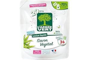 L'ARBRE VERT L'arbre vert - recharge lessive 1.5 l savon vegetale - 34 lavages - Le bidon de 1,53 l