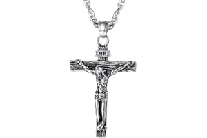 PROSTEEL Collana Bracciale Crocifissa Uomo Cindolo di Croce Gesù INRI Cristo, Acciaio Inossidabile/Placcato Oro 18K, Lunghezza Regolabile, Gioiello Cristiano, Argento Nero Oro Rosa (Confezione Regalo)