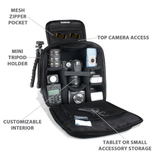 USA Gear S16 Sac    Dos Professionnel Appareil Photo R  flex Num  rique avec Support Tr  pied Rangement Int  rieur Personnalisable Pour Tout Appareil DSLR Canon EOS 100D  Nikon D3300  Pentax Et Plus