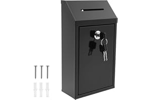 DEUSON Metall Spendenbox,Briefkasten mit Schlüsselschloss,Outdoor Vorschlagsbox mit Einwurfschlitzen,Langlebig,für Zuhause,Büro,Außenbereich und Gewerbliche Standorte(schwarz)