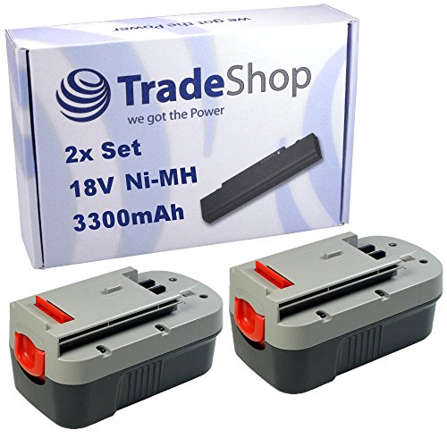 2x Trade-Shop Premium Ni-MH Akku 18V / 3300mAh für Black&Decker Firestorm GCO-18SFB GLC-2500 GTC-1800 PS-182KB HP-188F2 HPG-18K KC-181F PS-18K2 GTC-610