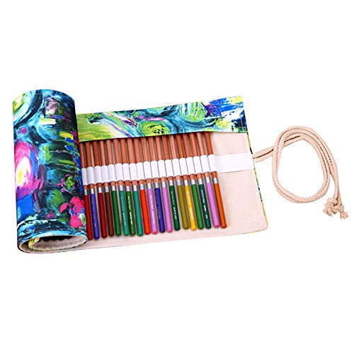 niceEshop(TM) Handgefertigt Leinwand Ölmalerei Muster Stifterolle für 72 Farbstift Bleistift