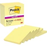 Post-it Super Sticky Notes, Canary Yellow, 76mm x 76mm, 90 Sheets/Pad, 4 Pads/Pack + 2 FREE - Extra Sticky Notes for To Do Li