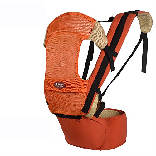 Upinva Ergonomic Baby Carrier Safety 4 in 1 Slings Breathable Mesh Airflow Wrap with Detachable Hipseat Head Support Suitable for Newborns Infants and Toddlers for All Seasons (Orange)