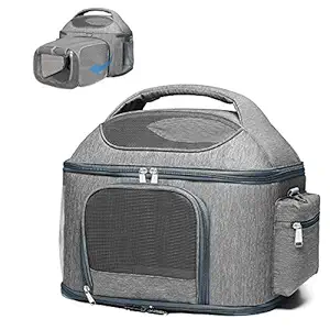 X-cosrack Expandable Pet Travel Bag, 3 Open Doors, Mesh Window and Escape-Proof Buckle, Airline Approved Soft-Sided Pet Travel Carrier for Small Medium Cats Dogs