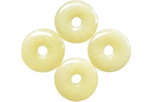 Ladeukoi Large Hole 7mm Round Gemstone Disc Lucky Coin Pendant Bead Charms for Jewelry Making, Polished Crystal Amulet Peace Circle Donut Stone Beads Supplies 1.18”(30mm),4Pcs
