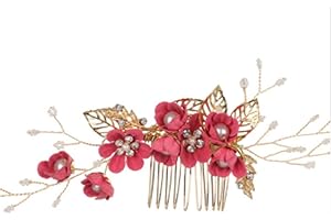 Beaupretty Hochzeit Haar Kamm Strass Blume Clip Kopfschmuck Kristall Braut Haarschmuck (Rose Red)