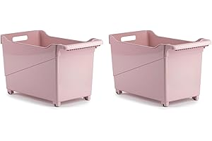ACAN Tradineur - Pack de 2 Carritos de plástico con Ruedas y asa - N.º 2 - Cesta Organizadora para Productos de Limpieza, Baño, Cocina - Color Rosa Pastel