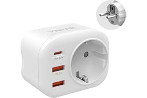 VINTAR 20W USB Steckdose, 4 in 1 PD & QC 3.0 Schnellladestecker-Adapter, Steckdosenadapter mit 2 USB-Anschlüssen und 1 USB-C-Anschluss, USB Ladegerät 4000W(16A) für Germany