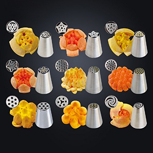 Russische Pfeifenspitzen, Edelstahl für DIY Gebäck-Zuckerglasur-Dekoration-Werkzeug (11Pcs + 1Coupler) - 6