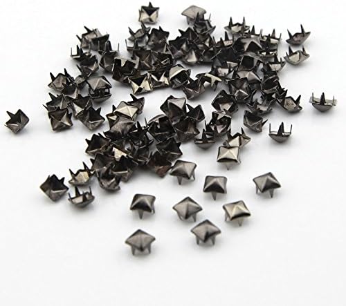 Owfeel 100pcs Pyramid Square DIY Metal Studs 4 Prongs Spots Nailheads Spikes for Bag Shoes Jeans Bracelet (Black, 6mm)
