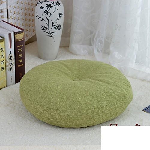 VDEGHSDGHFDDS Linen futon seat cushion,Thickened round fabric chair cushion Balcony japanese tatami chair pads Floating window mat-green diameter40cm(16inch)