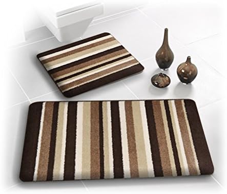 IHIDirect2 Piece Striped Non Slip Bathroom Mat/Rug & Pedestal Set - Brown