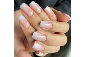 Sethexy Krótkie kwadratowe Ombre Sztuczne paznokcie Naturalne Różowe Nails Nails Brilliant Sztuczne paznokcie 24 Sztuk Akrylowy Nail Sticky dla kobiet i dziewcząt