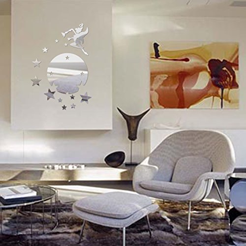 Walplus Wandspiegel „Fliegende Fee Tinker Bell“, mit Sterne-Motiv, rund - 3