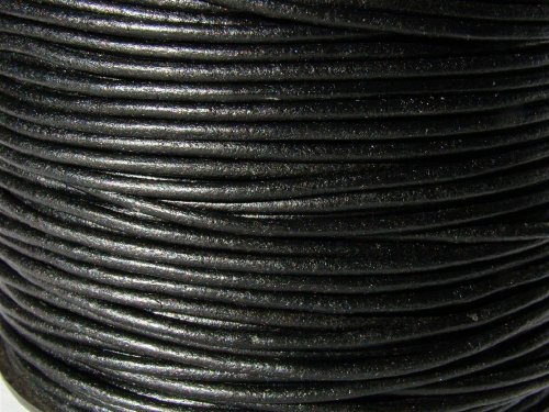 Lederband, Lederschnur, Lederriemen 10 m. Rund 2,0 mm. Schwarz