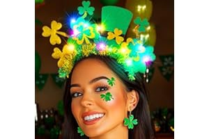 Fashband Light Up St.Patrick's Day Headband LED Green Shamrock Headbands Top Hat Hair Hoop Irish Clover Featival Hair Accessories for Women