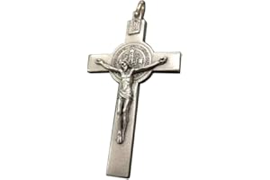 lazzaro italy Pendente Crocefisso San Benedetto placcato argento - H 7 cm