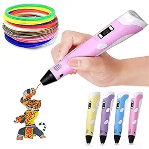 INDIKONB 3D Drawing Pen and Set of Ten 10 Pcs of PLA Filament Refills | 3D Pen for Kids with LCD Display (Pen + Wire Refills)