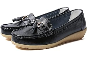 JeathFea Casual Mujeres Piso Hebilla Metálica Mocasín Cómodo Penny Loafer Ligero Mujeres Cuero Slip on Outdoor Mocasín Zapatos Barco