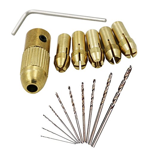 JTENG Spannzangen-Set (Spannmutter, Spannzangen 0,5/1/1.5/2.5/3.0 mm) Bohrer Spannzange 10 stk. kleiner elektrisch Micro Twist Bohrfutter Set mit Inbusschlüssel Schnellspannbohrfutter High Speed Stahl Spiralbohrer