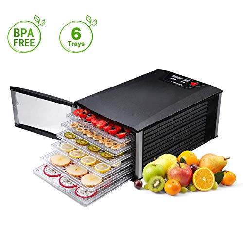 Sancusto® - Deshidratador de Alimentos, 630W, Deshidratador con 6 Bandejas Extraíbles, Secador de Frutas, Vegetales y Carne, Temporizador Digital y Control de Temperatura, Sin BPA, Negro