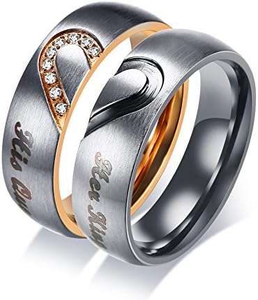 VNOX2Pcs His Her Stainless Steel Heart Matching Promise Couple Rings Valentine Gift His Queen Her King Engraved
