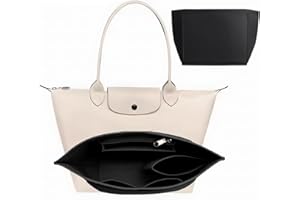 NIRCHO Felt Purse Organizer Insert for Longchamp Le Pliage - Multi-Pocket Bag With Zipper, Handbag Wallet Organizer, Folding Tote Bag Insert (Black, L)