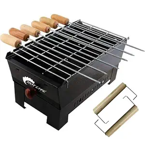 HOTLIFE Barbeque Grill & tandoor Stand for Home, Outdoor Picnic Camping and Traveling-Black Electric Grill with 6 Wooden Handle Skewers (Black)