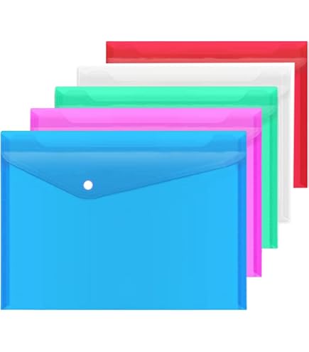 6 Pochettes Porte-Documents A4 Transparentes - PP Imperméable, Fermeture Cordon, Couleurs Variées