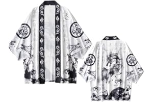 FZKun Cardigan kimono giapponese da uomo e donna, stile vintage con drago stampato in 3D, camicia kimono accappatoio cardigan yukata noragi Happi Coat