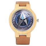Star Trek Bambus Armbanduhr, handgefertigte Natur-Uhren, echtes Lederband Bambus Armbanduhr Armband