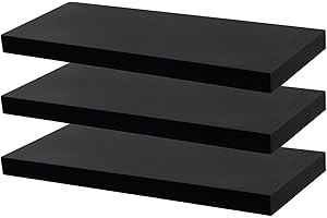 Harbour Housewares Modern Floating Wall Shelf - 60cm - Black - Pack of 3 - Photo Gallery Bookshelf Wall Shelves for Living Room Display, Bedroom, Office Storage