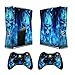 Produktbild Xbox 360 Slim Designfolie Sticker Skin - Vinyl Aufkleber Schutzfolie für Xbox 360 Slim Konsole mit 2 Aufkleber für Xbox 360 Controller Skull of Blue Fire