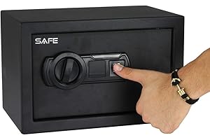 BRIGROS Safe - Cassaforte a mobile in acciaio nere con IMPRONTA DIGITALE | Taglio: laser 3D antisfondamento | Struttura monolitica | Fori di ancoraggio: a muro e a pavimento (2+2) (310x200x200)