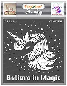 CrafTreat Unicorn Stencils for Painting on Wall for Bedroom - Believe in Magic Stencil - Size:12X12 Inches - Unicorn Painting Stencil for Craft and Art - Unicorn Stencil for Canvas