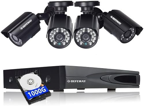 DEFEWAY CCTV Camera Systems, 4 Channel 1080N DVR Kit with 1TB HDD + 4x 1.0 Megapixels 720P Weatherproof Surveillance Cameras (30m Night Vision, Smartphone Remote Control and Motion Detection)
