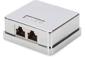 DIGITUS Junction Box Cat-6-2 Port RJ45 - Surface-Mounted Housing - Network Socket - LSA Insulation Terminal - Shielded - Silver