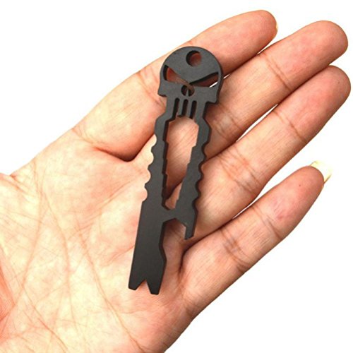 Preisvergleich Produktbild FEITONG Outdoor Edelstahl Schädel Multifunktion Süberlebens Taschen Werkzeug Öffner Schlüsselring (Black)