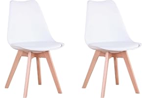 GrandCA HOME Set di 2 Sedie Imbottite per Sala da Pranzo Con Gambe in Legno Massello di Faggio, Adatte per Sala da Pranzo, Soggiorno, Cucina, Camera da Letto, Bianco